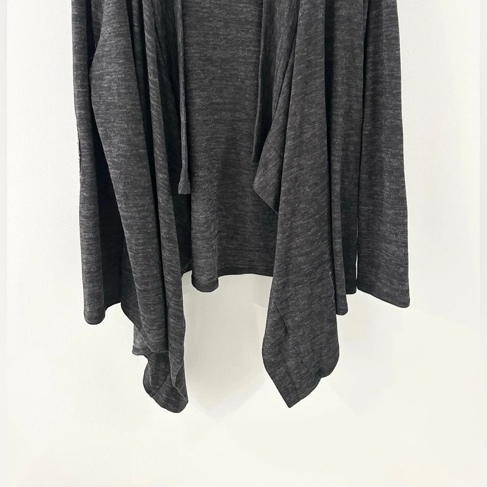 Style Rack Sequin Elbow Patch Open Front Cardigan Gray Size Large - Picture 4 of 6